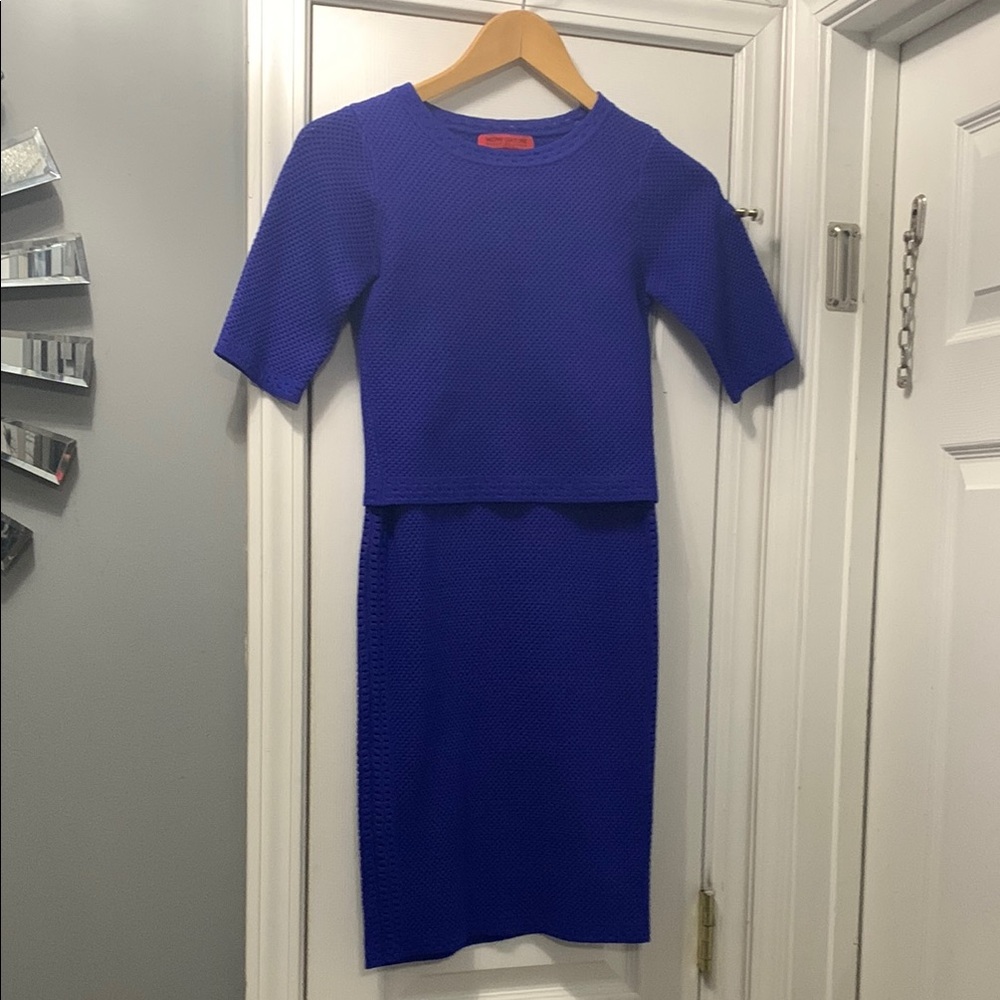 WOW Couture Blue Textured Skirt Suit